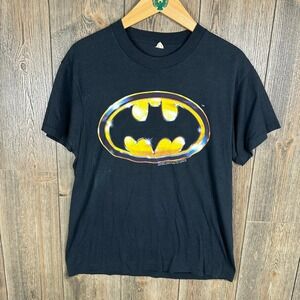 Batman Vintage 1989 Logo T-Shirt DC Comics Bat Signal Graphic Tee Black Medium